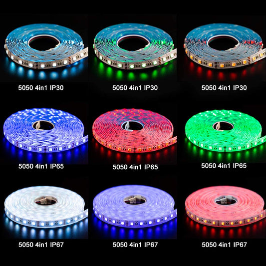 5050 RGBW Rgb+Warm White(2700K-3000K) 4 Colors in 1 LED Tape Light DC24V 5M 16.4Ft 60Led/M Multi-Colored IP65 Black 12Mm PCB for Bedroom Kitchen Home Decoration(No Adapter or Controller)