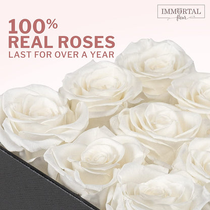 Preserved Roses in a Box, Preserved Flowers, Forever Roses Box, Mom Birthday Gifts from Daughter, Flowers for Delivery Prime Birthday, Sympathy Flowers, White 12
