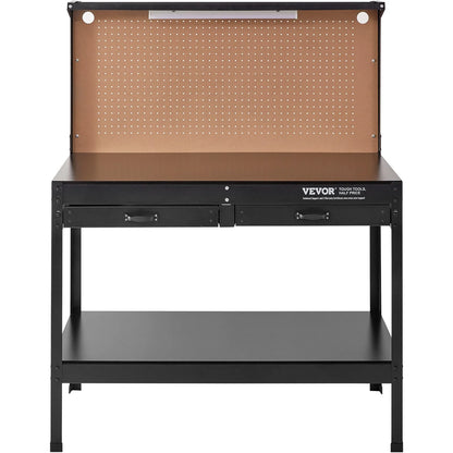 VEVOR Workbench A3 Steel Work Bench for Garage Max. 1500W Heavy Duty Workbench 220Lbs Weight Capacity 0.47 Bench Top Thickness Hardwood Workbench 1.5M Cable 4Xac Outlets 2Xusb Ports 30Xhooks