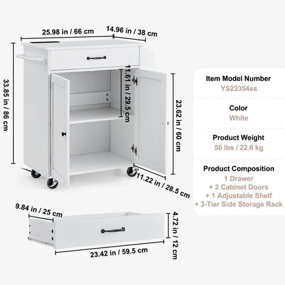 VEVOR Kitchen Island Cart Rolling Storage Cabinet on Wheel with Charging Station