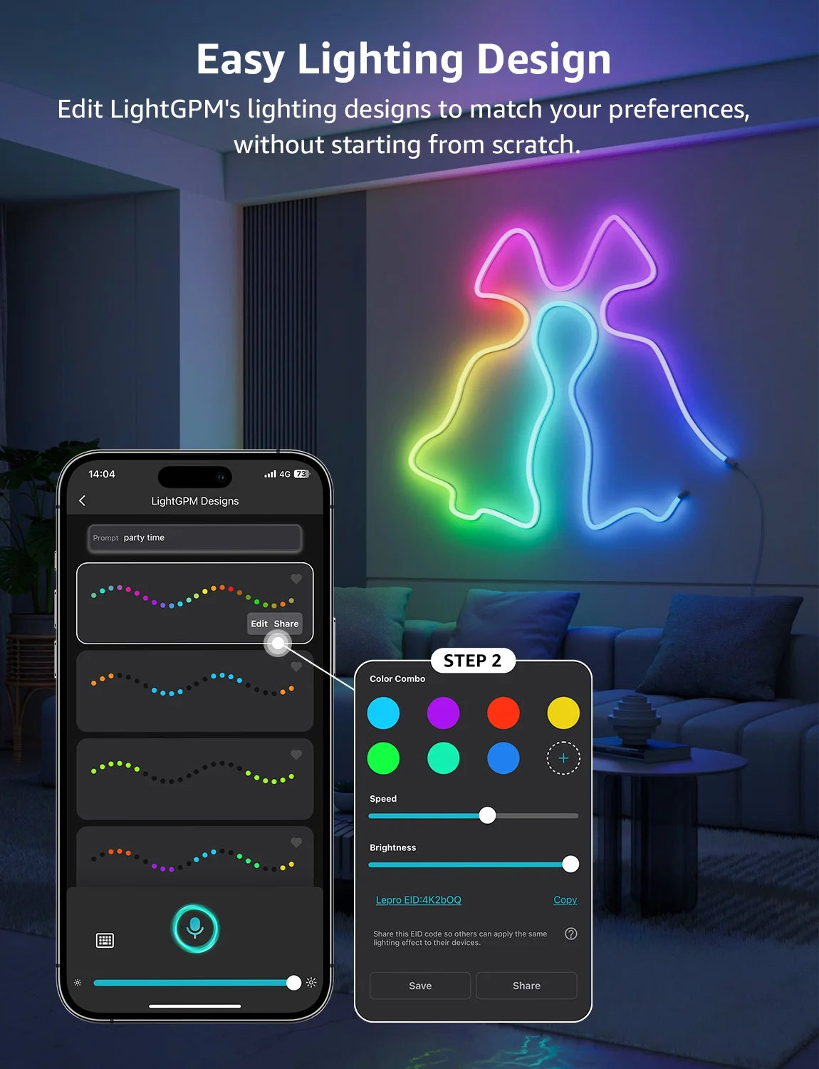 N1 AI Smart RGB Rope Lights 19.68Ft , LLM AI Generated Lighting, Lightbeats Music Sync, Color Segment DIY, Voice Control via App, Wi-Fi & Bluetooth LED Strip Lights