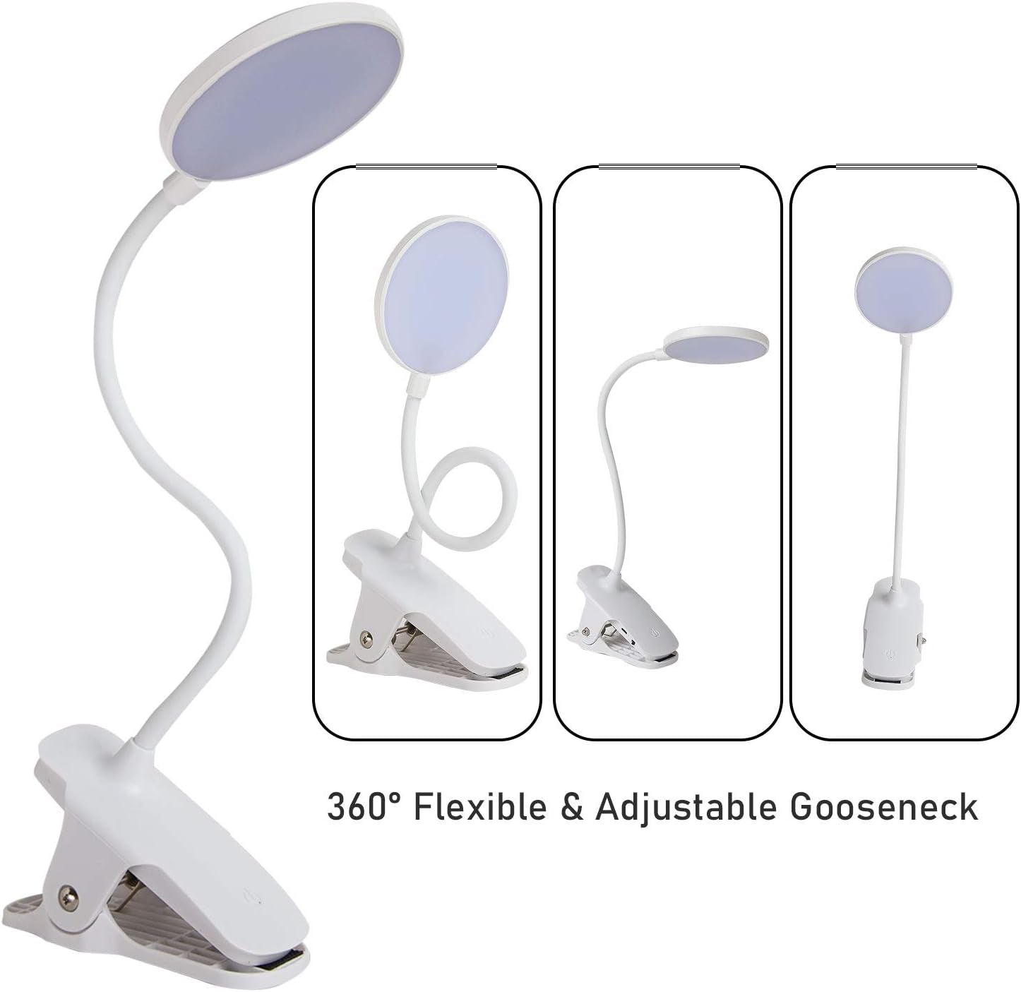 Rechargeable Reading Light for Books in Bed Touch Control Book Light for Reading with Battery,Clip Led Desk Lamp with USB Charging Port 3 Colors & 9 Brightness Reading Lamp