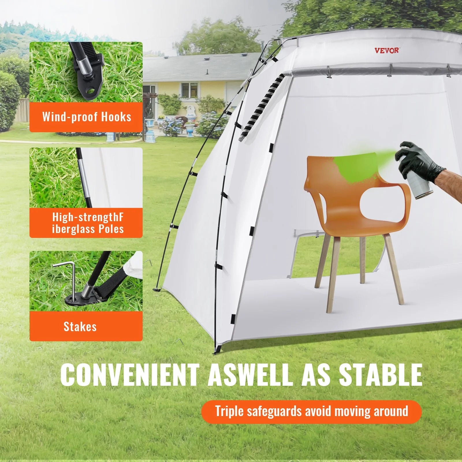 VEVOR Portable Paint Booth, Larger Spray Paint Tent with Built-In Floor & Mesh Screen, Painting Tent Station for Furniture DIY Hobby Tool, 7.5X5.2X5.2Ft Spray Paint Shelter