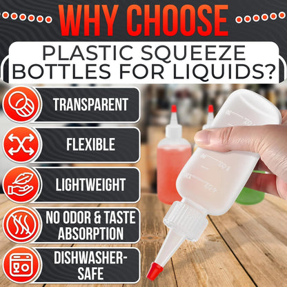 6 Pack 4Oz Small Squeeze Bottles for Liquids – Clear Condiment Squeeze Bottles for Sauces Ketchup Mustard Oil Syrups and Dressings with Measuring Scale – Easy to Use & Leak Proof