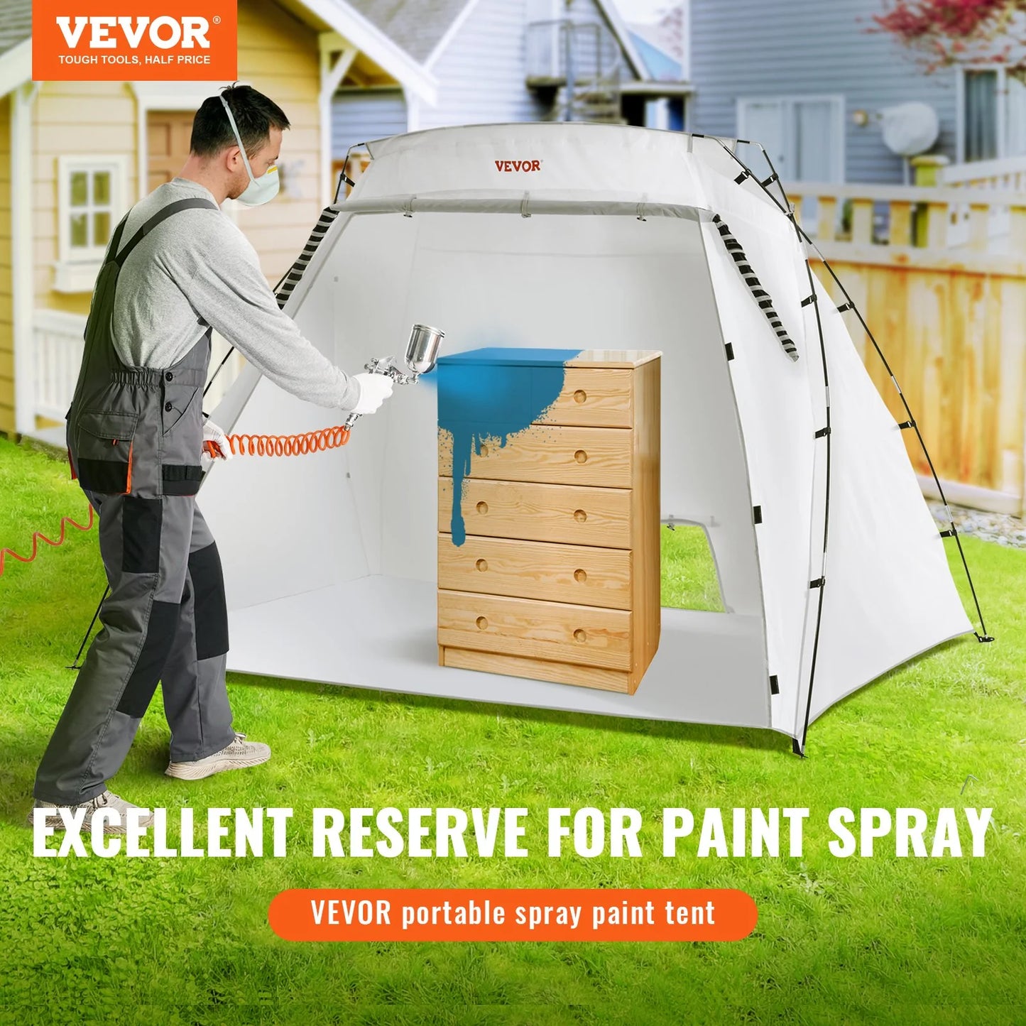 VEVOR Portable Paint Booth, Larger Spray Paint Tent with Built-In Floor & Mesh Screen, Painting Tent Station for Furniture DIY Hobby Tool, 7.5X5.2X5.2Ft Spray Paint Shelter