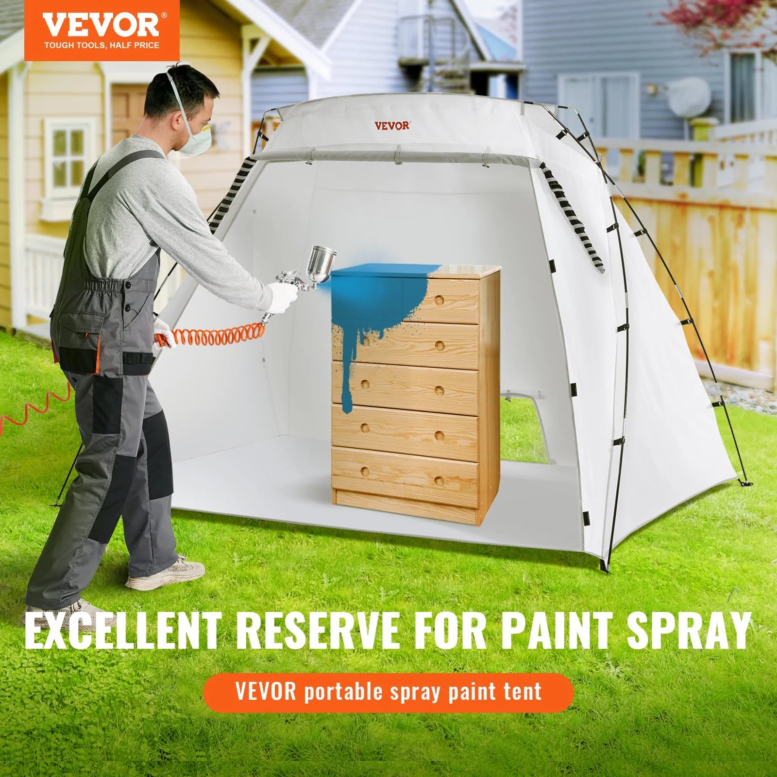 VEVOR Portable Paint Booth, Larger Spray Paint Tent with Built-In Floor & Mesh Screen, Painting Tent Station for Furniture DIY Hobby Tool, 7.5X5.2X5.2Ft Spray Paint Shelter