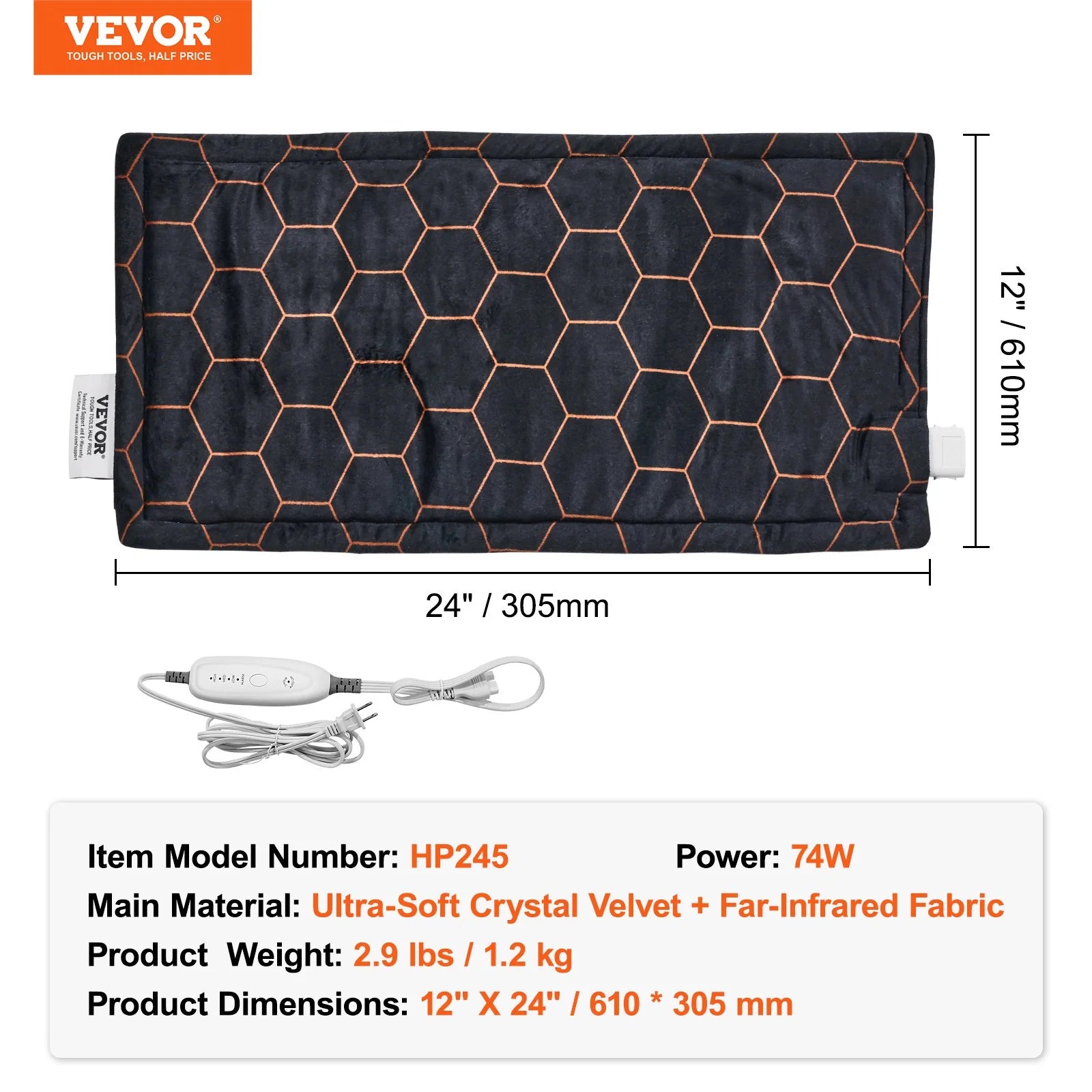 VEVOR Weighted Heating Pad with Far Infrared Therapy 12 X 24 in for Pain Relief