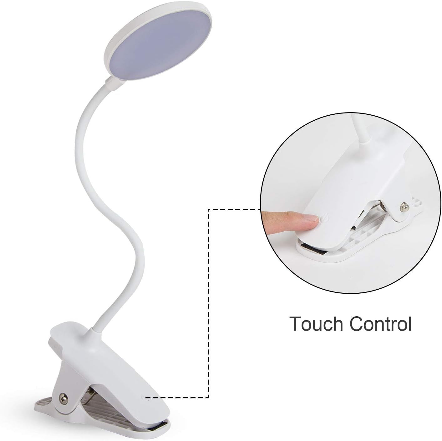 Rechargeable Reading Light for Books in Bed Touch Control Book Light for Reading with Battery,Clip Led Desk Lamp with USB Charging Port 3 Colors & 9 Brightness Reading Lamp