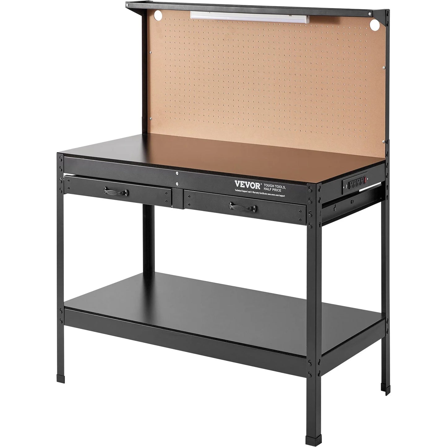 VEVOR Workbench A3 Steel Work Bench for Garage Max. 1500W Heavy Duty Workbench 220Lbs Weight Capacity 0.47 Bench Top Thickness Hardwood Workbench 1.5M Cable 4Xac Outlets 2Xusb Ports 30Xhooks