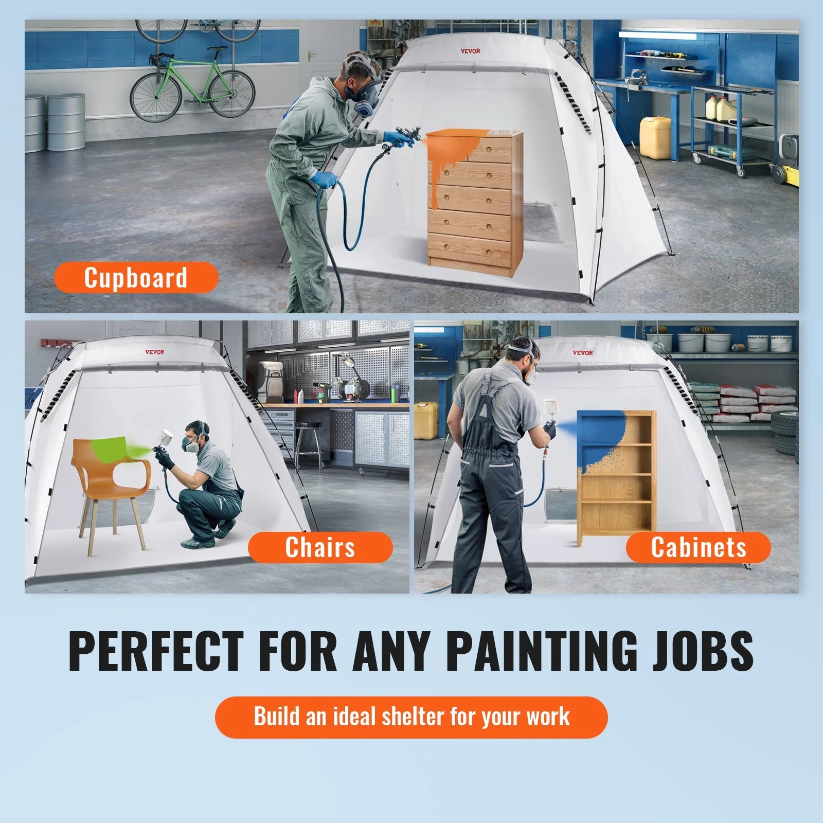 VEVOR Portable Paint Booth, Larger Spray Paint Tent with Built-In Floor & Mesh Screen, Painting Tent Station for Furniture DIY Hobby Tool, 7.5X5.2X5.2Ft Spray Paint Shelter