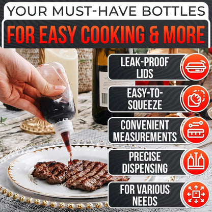 6 Pack 4Oz Small Squeeze Bottles for Liquids – Clear Condiment Squeeze Bottles for Sauces Ketchup Mustard Oil Syrups and Dressings with Measuring Scale – Easy to Use & Leak Proof