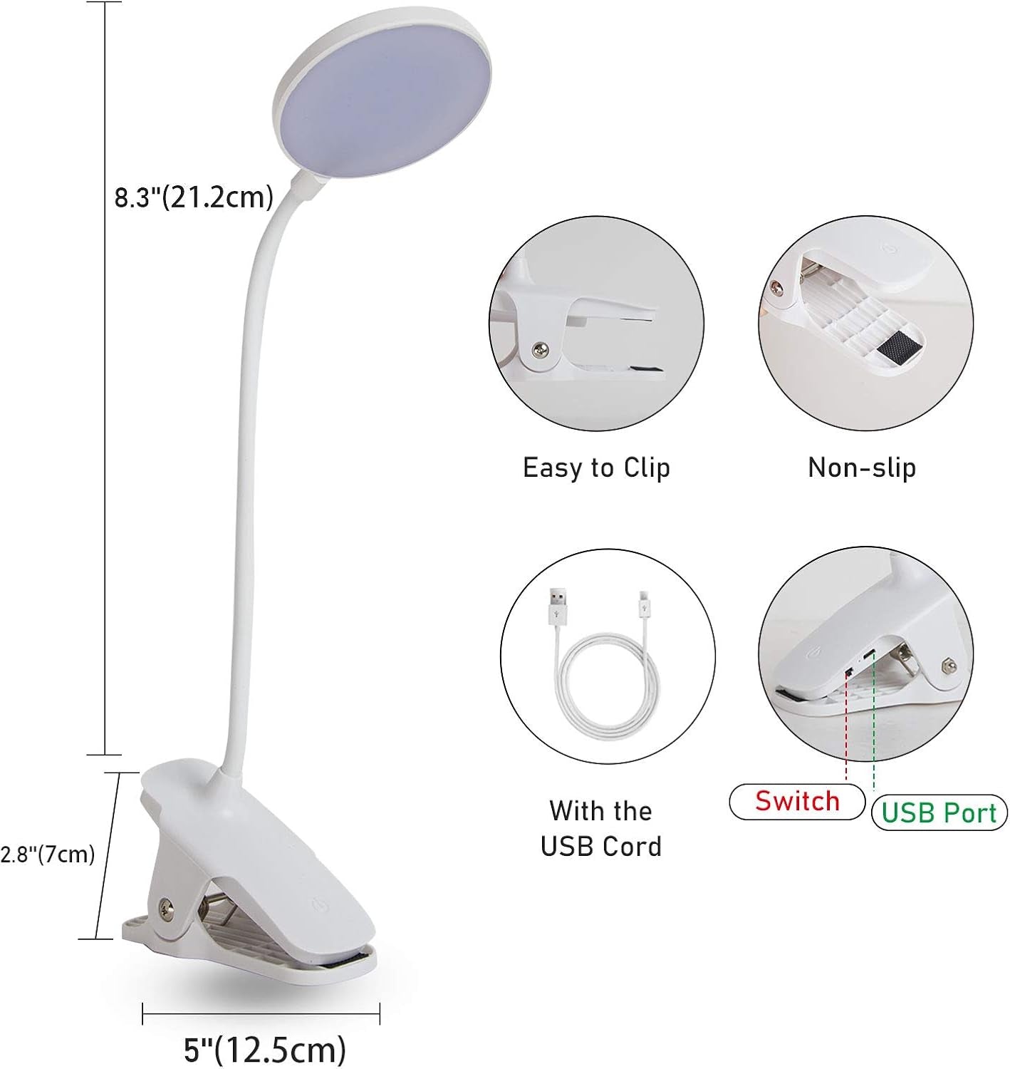 Rechargeable Reading Light for Books in Bed Touch Control Book Light for Reading with Battery,Clip Led Desk Lamp with USB Charging Port 3 Colors & 9 Brightness Reading Lamp